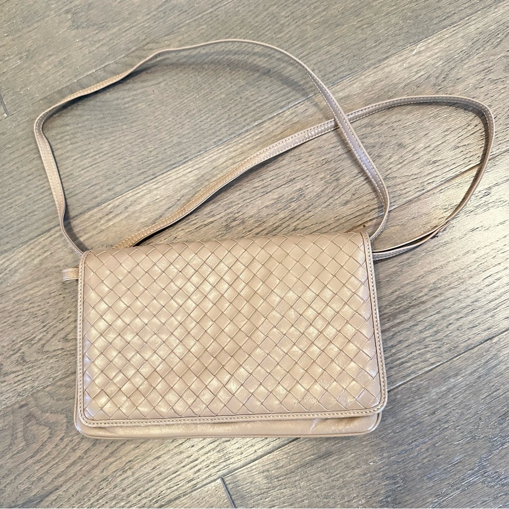 Umberto Florence Brown Woven Italian Leather Shoulder Bag Convertible Crossbody